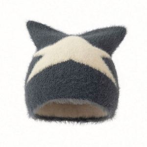 Wholesale Soft Star Faux Fur Beanies Cute Cat Ears Warm Jacquard <b>Hats</b> Knitted <b>Hat</b> <b>for</b> Women Autumn and Winter Street Y2K Beanies - Product Image 4