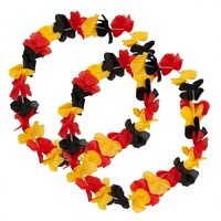 Kalung Murago Aloha Cina Set 2 Buah Rantai Bunga Poliester Hitam Merah Kuning/Emas Desain Kipas Untuk Pesta