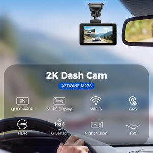Azdome กล้องติดรถยนต์2K M27S 3นิ้ว, กล้องติดรถยนต์ Wi-Fi กล้องคู่24ชั่วโมงกล้องจอดรถบันทึก HDR กล่องดำรถยนต์ - Product Image 2