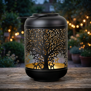 Tree of Life Metal Candle Holder Elegant <b>Black</b> <b>Lantern</b> Warm Ambient Glow Decorative Centerpiece for Home and Gifting - Product Image 1