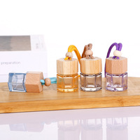 Flacon diffuseur de parfum de voiture hexagonal en verre de 8 ml avec bouchon en bois, vide et rechargeable pour aromathérapie