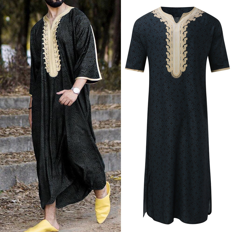 Qamis Hombre Liso Cuello De Solapa Ramadan Djellaba Hombre
