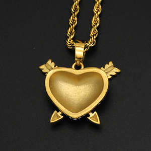 Collier pendentif flèche et cœur en zircon Hip Hop 2026 pour homme, plaqué or 18 carats, étanche, inoxydable, en acier inoxydable 316 - Product Image 4