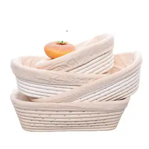 Cesta de mimbre tejida redonda Ovalada para el hogar, venta completa, cesta de prueba de pan hecha a mano personalizada, juego de cesta de fermentación de pan de ratán