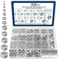 Kit d'assortiment d'écrous hexagonaux métriques en acier inoxydable 304 avec tailles 6, 8, 10, filetage à droite, entièrement filetés pour équipement de fitness