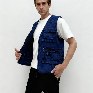 Gilet Cargo Casual Personalizzato per Uomo, Giacca Senza Maniche in Jeans con Tasche Multiple - Product Image 1
