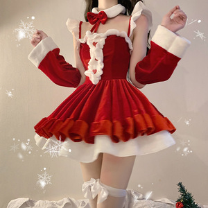 Conjunto de Disfraz Navideño para Mujer, Vestido Rojo de Terciopelo con Ribete Blanco, Disfraz de Conejita, Conjunto de Disfraz para Fiesta - Product Image 1