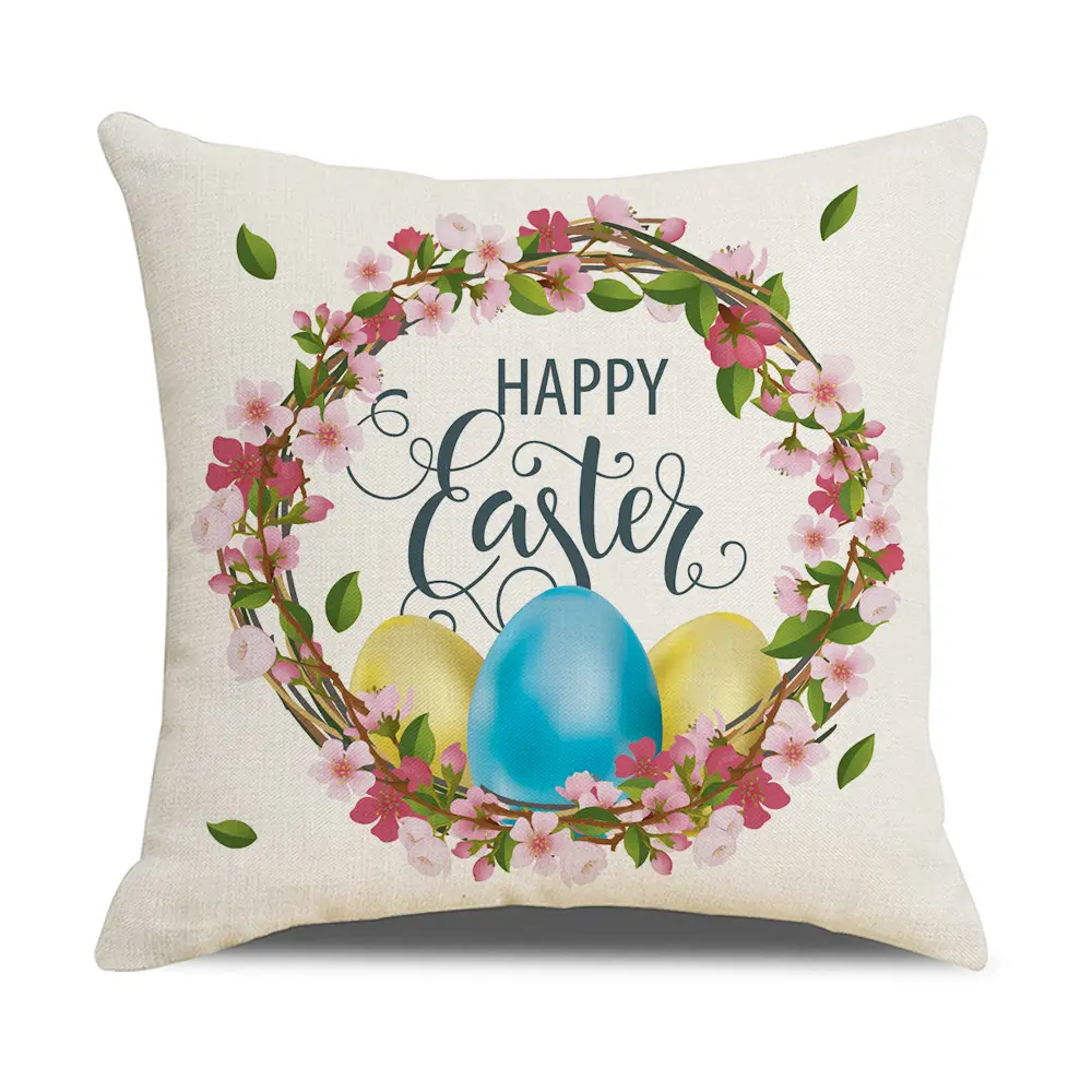Suministros de decoración del hogar para vacaciones, funda de almohada para sofá, funda de cojín con estampado de huevo de conejito de Pascua, funda de almohada de conejo de Pascua
