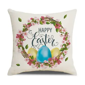 Holiday Home Decoration Supplies Sofa Couch Pillow Cover Easter Bunny Egg Printed Cushion Cover Easter Rabbit Pillow Case