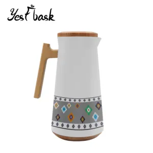新设计北欧风格咖啡茶壶真空烧瓶，带木质手柄定制图案壶