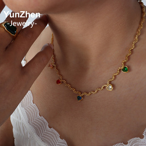 Acier inoxydable hypoallergénique, étanche, style japonais et coréen, zircon <span class=keywords><strong>de</strong></span> couleur fraîche, <span class=keywords><strong>forme</strong></span> cœur, couleurs contrastées, géométrique - Product Image 2