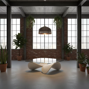 Table basse moderne minimaliste en fibre de verre avec plateau en verre pour salon de club de <span class=keywords><strong>surf</strong></span> de prestige et patio de villa de luxe en bord de mer - Product Image 4