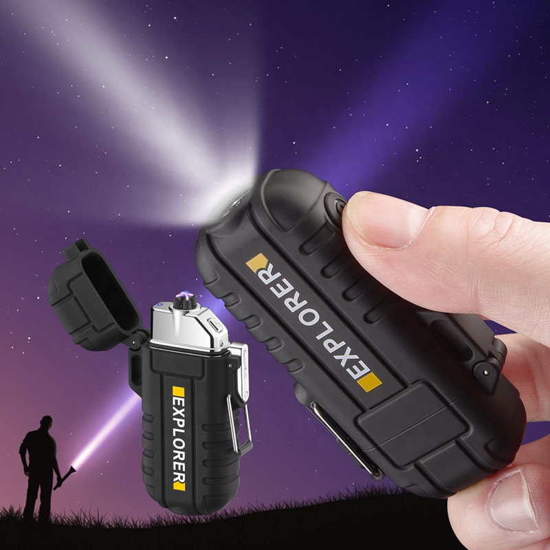 Водонепроницаемая ветрозащитная Зажигалка Kongbo с зарядкой от USB, беспламенная зажигалка с двойной дугой и фонариком