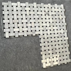 Mosaico de Mármol Blanco Carrara Natural con Puntos Negros <span class=keywords><strong>Nero</strong></span> Marquina, Montado en Malla, Estilo Moderno para Hoteles, Tipo Cesta, para Baños - Product Image 3