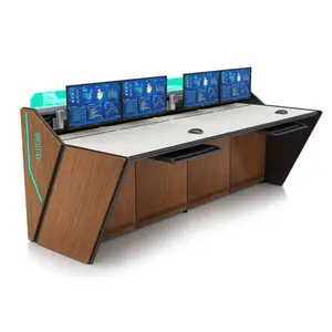 Customized Wood Texture Led Computer Console Desk Security Command Workstation Office Commercial Conference Room Table Furniture