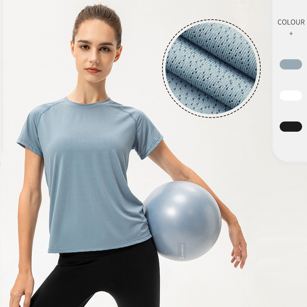 Custom Logo Breathable Regular Fit Yoga Tops Crew Neck Nylon Spandex Cropped Plain T-shirt for Women Wholesale Quick-Drying