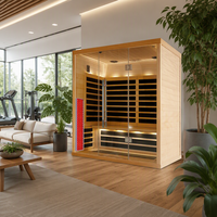 Sauna infrarouge sec électrique moderne en cèdre rouge/cèdre d'Ohio pour 4 personnes, avec fenêtres en transom, idéal pour appartement, 6 kW