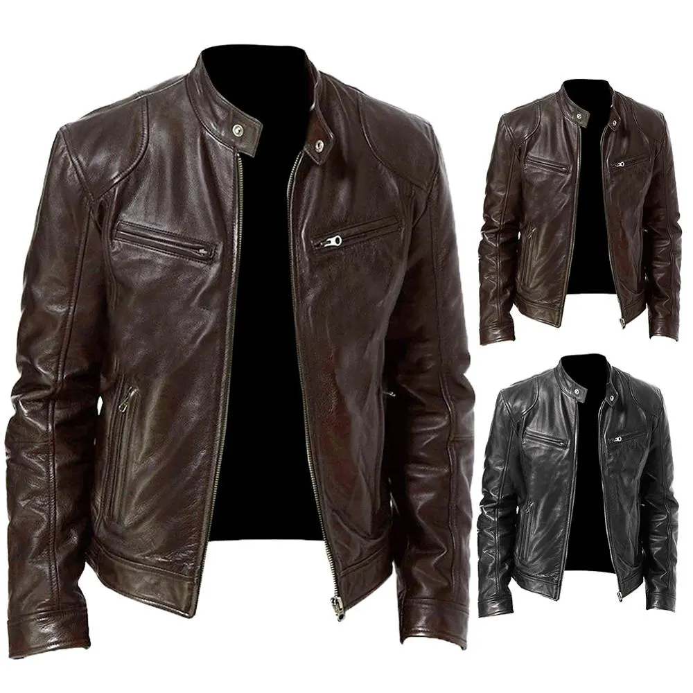High Quality Wholesale Motorcycle Oversized Winter Custom Brown Leather Jacket