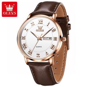 Montres Olevs 2920 à mouvement à quartz, vente en gros, bracelet en cuir, étanches, lumineuses, automatiques, pour hommes - Product Image 5