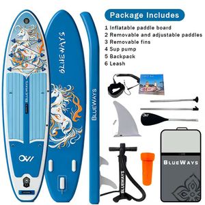 Tabla de SUP Inflable con Estampado de Caballo Azul, SUP Todoterreno con Tecnología Drop-Stitch y Kit Completo para Lagos y Remo Costero - Product Image 3
