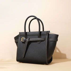 Sac fourre-tout en cuir véritable de première qualité en peau de vache, design ailé, grande capacité, couleur unie, en cuir texturé, à porter à la main - Product Image 4