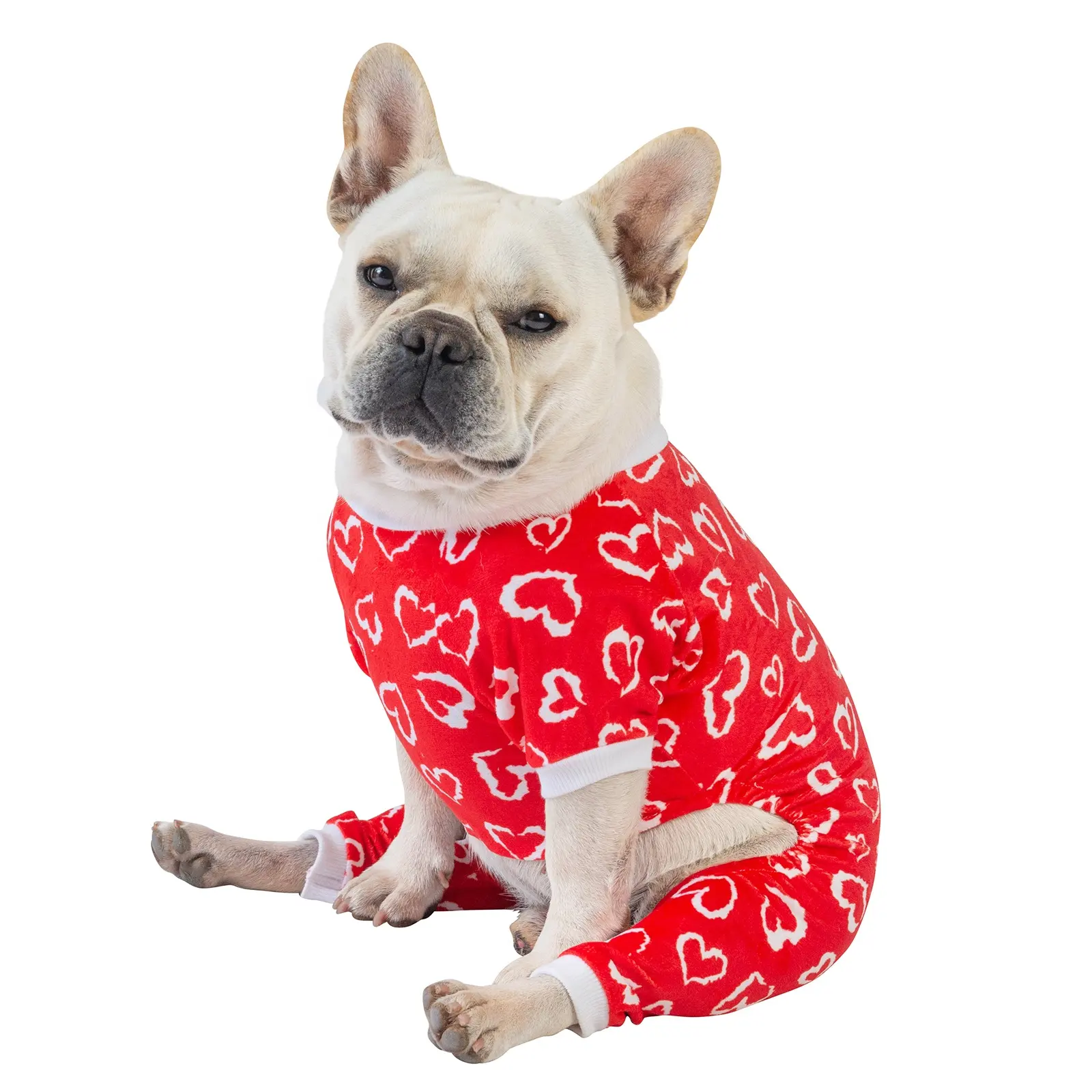 CuteBone Soft Fleece Dog Pajamas Pet Clothes Cute Red Hearts Clothes For Puppy Warm Dog Jackets