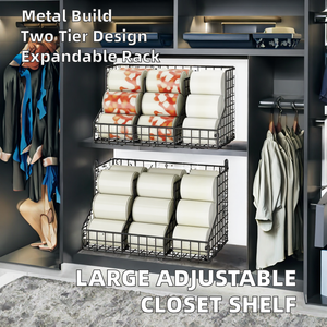 Estante de Almacenamiento Extensible de Metal Grande y Ajustable de Dos Niveles con Divisor para Armario y Despensa - Product Image 2