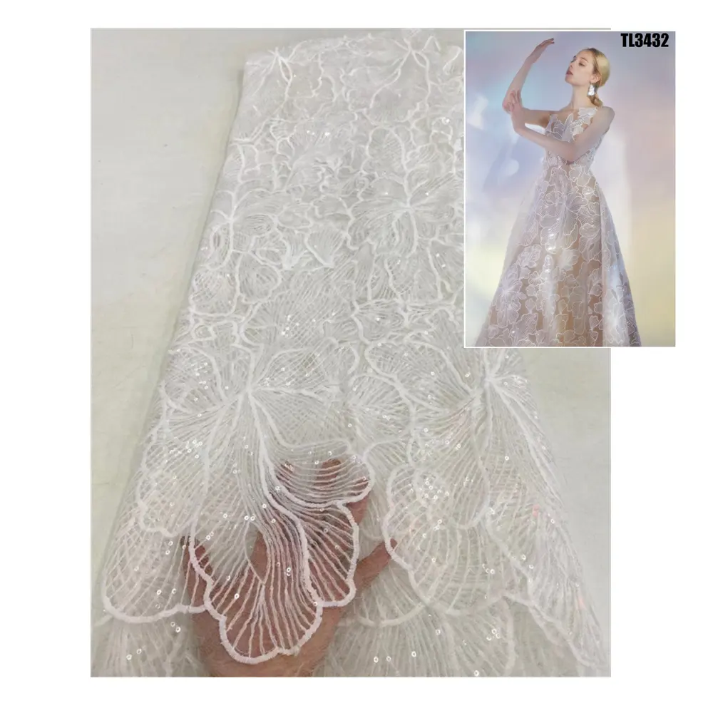 2023 Supoo Nice tulle lace african lace fabric for women clothing wedding dress embroidery fabric french white sequins lace