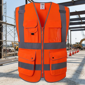 Chaleco de Seguridad Naranja de Alta Visibilidad, ANSI Clase 2, Tiras Reflectantes en Pecho, Cintura, Hombros y Espalda, Múltiples Bolsillos - Product Image 1