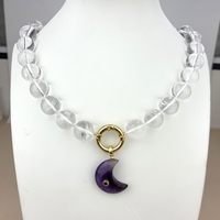 Colliers en perles de cristal blanc rondes en pierre naturelle au design simple, bijoux en cristal de quartz clair tendance pour femmes, fêtes d'anniversaire