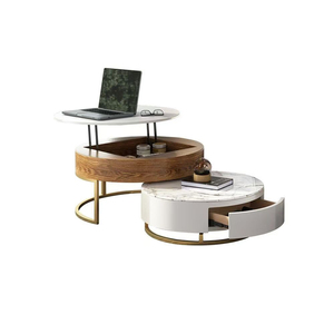 Bàn Cà Phê Đá thiêu kết tròn hiện đại, Tủ lưu trữ trung tâm có ngăn kéo, Bộ Bàn cà phê phòng khách - Product Image 4