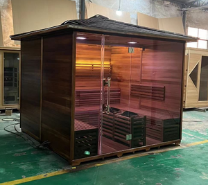 Sauna carré extérieur <span class=keywords><strong>en</strong></span> <span class=keywords><strong>bois</strong></span> écologique 8-10 personnes <span class=keywords><strong>Cabine</strong></span> <span class=keywords><strong>de</strong></span> sauna <span class=keywords><strong>en</strong></span> cèdre rouge avec vestiaire ou salle <span class=keywords><strong>de</strong></span> <span class=keywords><strong>douche</strong></span> - Product Image 6