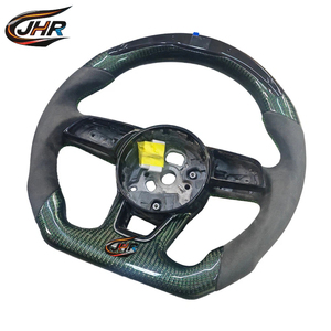 Volant en fibre de carbone avec LED pour <span class=keywords><strong>Audi</strong></span> B9 A4 A5 <span class=keywords><strong>TT</strong></span> A1, cuir <span class=keywords><strong>vert</strong></span> argenté, sport personnalisé, compatible OEM - Product Image 3