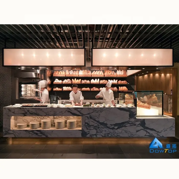 Elegante Hotel ristorante cibo a buffet di lusso di disegno di Superficie Solida Acrilica moderna led buffet contatore