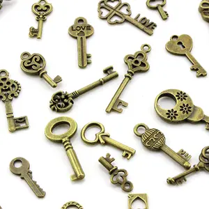 Manufacturer Custom Antique Bronze Keys Vintage Key shaped pendant DIY Pendant Bookmark Metal Charms Decorations