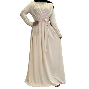 Dubái-Abaya vestido musulmán de manga larga para mujer, caftán islámico sencillo y modesto de Color sólido de Turquía