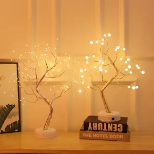 Guirnalda de alambre de cobre para decoración de dormitorio de niños, Mini árbol de Navidad, luz LED nocturna, lámpara para el hogar