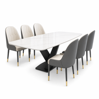 Ensemble Salle à Manger Moderne Luxe 8 Chaises Table Meuble Métal Dessus Marbre pour Cuisine Salon Bar Ensemble Repas 6 Chaises