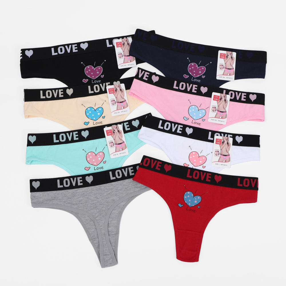Wholesale Sexy Thongs Panties Carding Cotton Cute Girls Low Waist Tanga Underwear in Dozen Package 12 Pcs for Bulk Sale