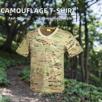 Chemises tactiques camouflage pour hommes, t-shirt à manches courtes, vêtements d'entraînement en maille à séchage rapide pour les activités de plein air et la randonnée