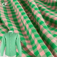 Tissu en coton gingham rose et vert, motif à carreaux teint en fil, matière pour vêtements, coton biologique pour robes et chemises
