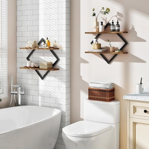 Étagère <span class=keywords><strong>murale</strong></span> flottante en <span class=keywords><strong>bois</strong></span> rustique, organisateur de rangement pour <span class=keywords><strong>cuisine</strong></span> et salon, résistant à l'eau, étagère multifonctionnelle - Product Image 3