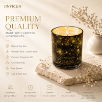Bougie parfumée LED de Noël 280g en cire de soja et gelée, dans un bocal en verre étoilé, parfum Vin chaud et Freesia, cadeau personnalisé avec étiquette privée