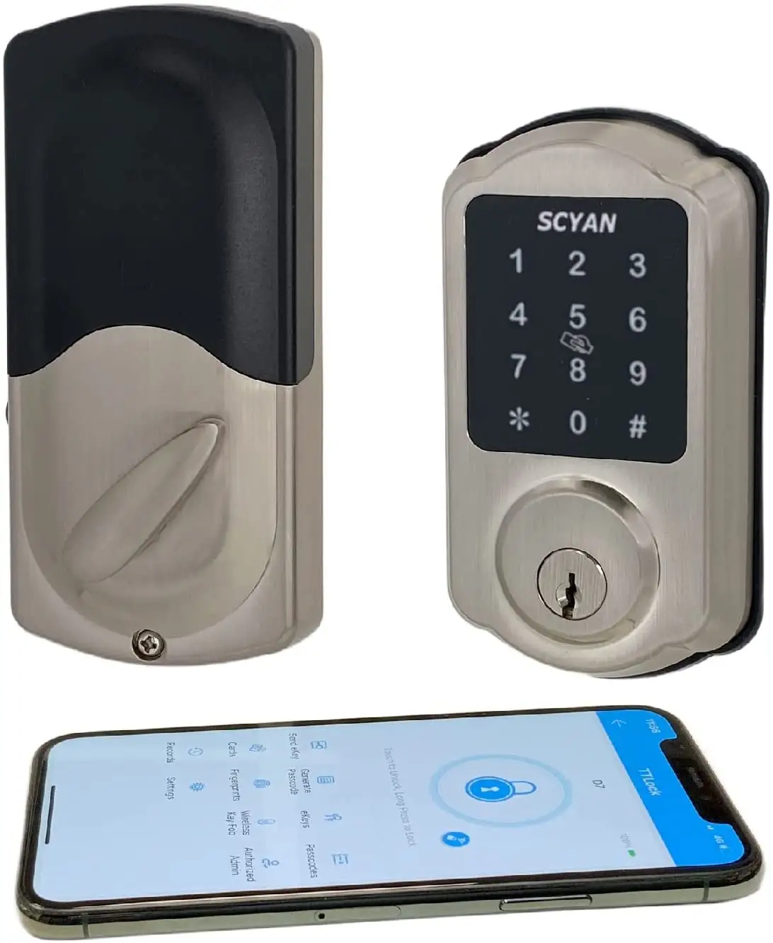 Smartphone-App Satin Nickel Keyless Deadbolt Lock für Zuhause, Airbnb Rental House, Büro
