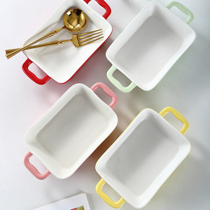 Bandeja para hornear de cerámica, plato rectangular para gratinar, apto para horno microondas, vajilla con doble asa para uso doméstico - Product Image 4