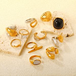 PVD Gold Plated Stainless Steel Open Adjustable Hollow <b>Statement</b> <b>Ring</b> Trendy Geometric Style with Zircon Stone Jewelry <b>for</b> <b>Women</b> - Product Image 1