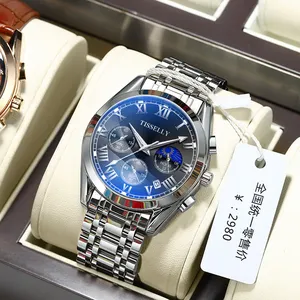 Montre-bracelet en or hommes boîtier de luxe en acier inoxydable Chrono Quartz montre classique pour hommes bas prix Relojes montre homme T6602