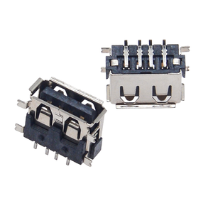 Connecteur USB-A femelle à corps court de 10,0 mm, prise SMT à 4 broches à angle droit de 90 degrés, noir avec embouts à sertir et entretoises - Product Image 4