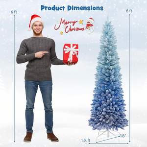 Árbol de Navidad Artificial flocado con nieve de gradiente <span class=keywords><strong>azul</strong></span> de 6 pies, árbol completo de Navidad con bisagras sin iluminar, puntas de rama exuberante 435, soporte de Metal plegable - Product Image 1