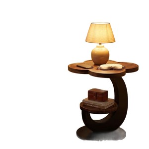 Mesa auxiliar de madera, mesa de centro, mesa esquinera de doble capa, mesa de noche sencilla de alta gama de acero al carbono de lujo ligero. - Product Image 1